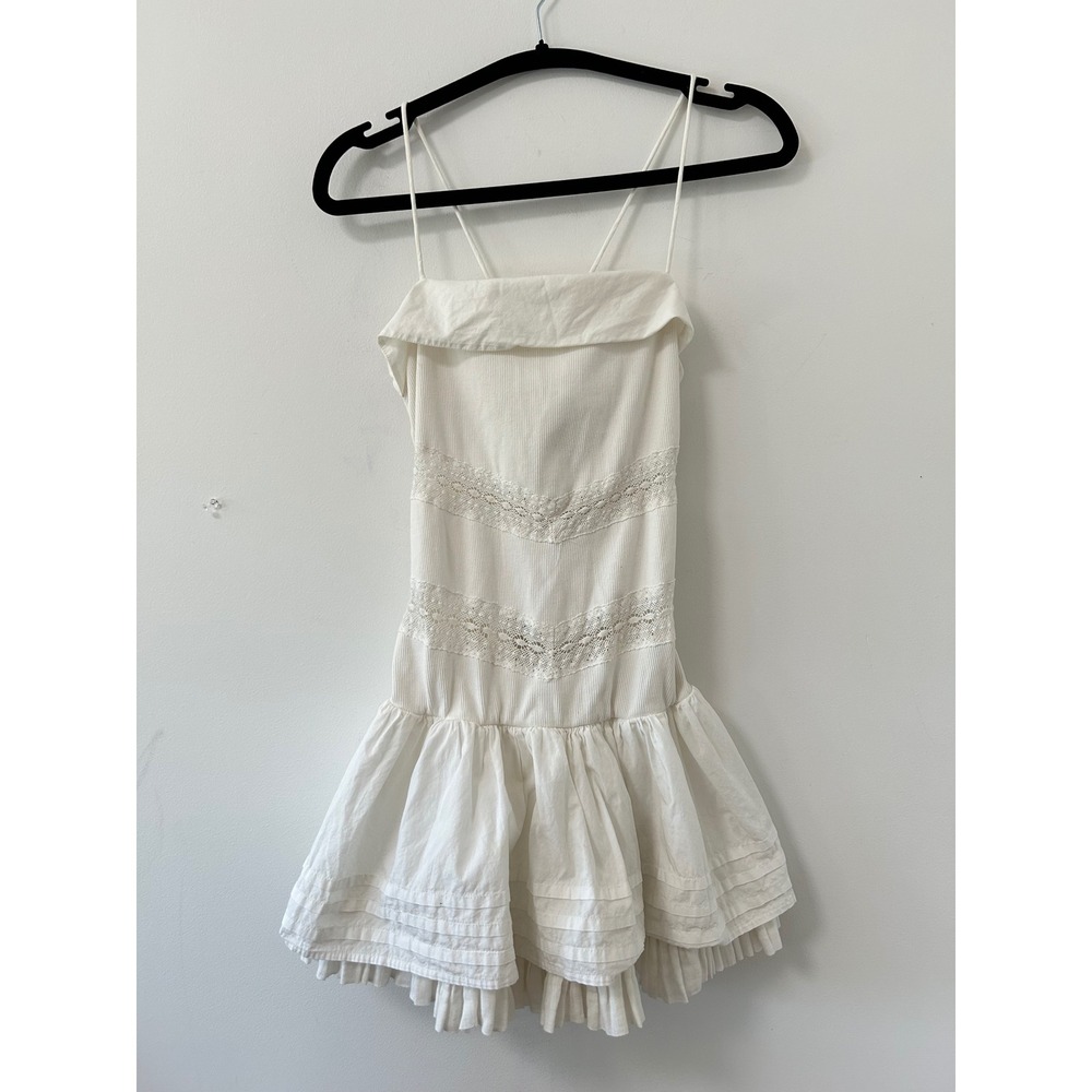 Free People Free-est Bliss Beauty Lace Mini Dress XS White Cottagecore Ruffle